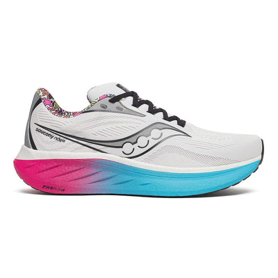 Saucony Women's Ride 18 - Keith Haring Love Capsule - BlackToe Running#colour_white-aqua-pink