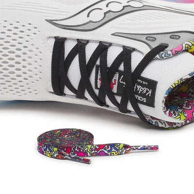 Saucony Women's Ride 18 - Keith Haring Love Capsule - BlackToe Running#colour_white-aqua-pink