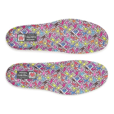 Saucony Women's Ride 18 - Keith Haring Love Capsule - BlackToe Running#colour_white-aqua-pink