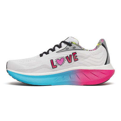 Saucony Women's Ride 18 - Keith Haring Love Capsule - BlackToe Running#colour_white-aqua-pink