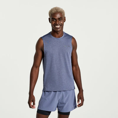 Saucony Men's Elevate Sleeveless Men's Tops - BlackToe Running#colour_horizon-heather