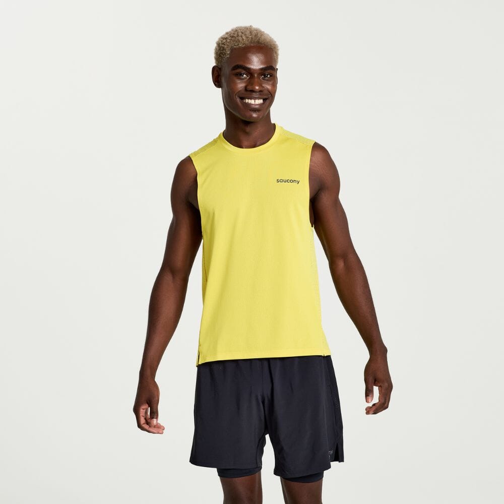 Saucony Men's Elevate Sleeveless Men's Tops - BlackToe Running#colour_sulphur