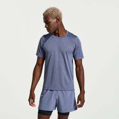 Saucony Men's Elevate Short Sleeve Men's Tops - BlackToe Running#colour_horizon-heather