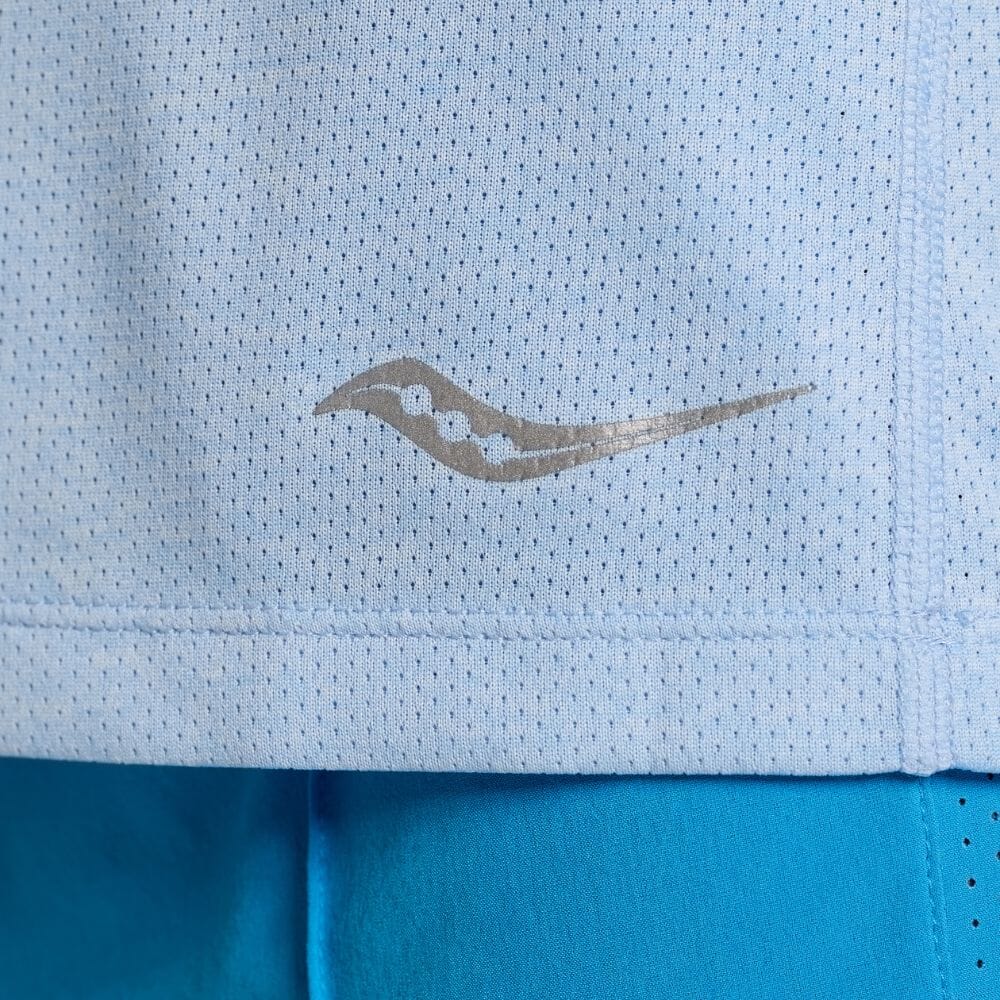 Saucony Women's Re-Imagined Stopwatch Short Sleeve Women's Tops - BlackToe Running#colour_ether-heather