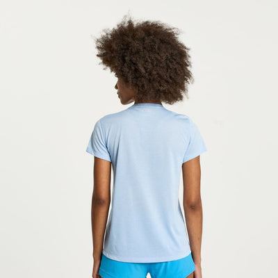 Saucony Women's Re-Imagined Stopwatch Short Sleeve Women's Tops - BlackToe Running#colour_ether-heather