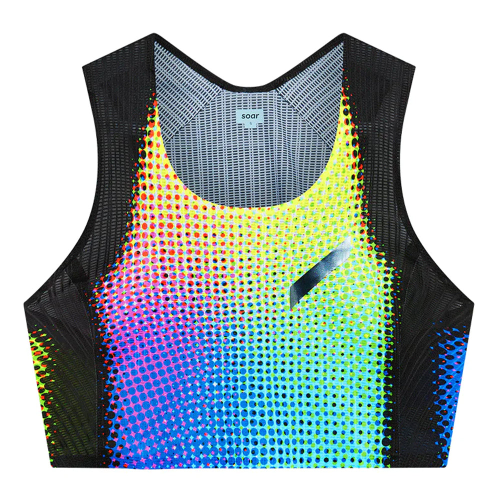 Soar Women's Crop Race Vest - BlackToe Running#colour_tropical-dot