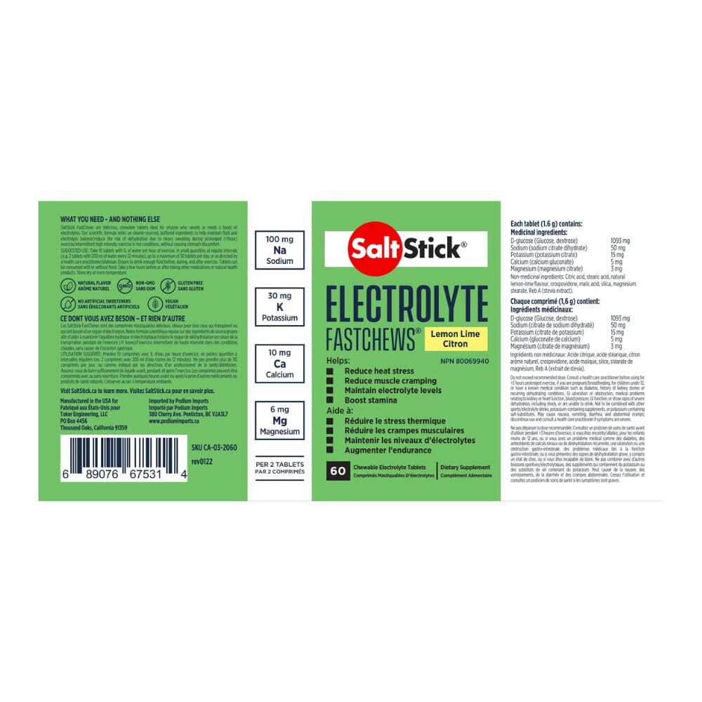 SaltStick FastChews 60-Tab Bottle - BlackToe Running#flavour_lemon-lime