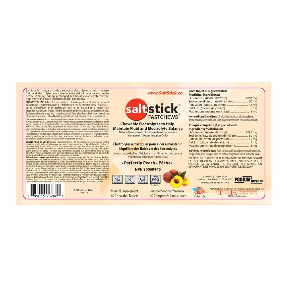 SaltStick FastChews 60-Tab Bottle - BlackToe Running#flavour_perfectly-peach