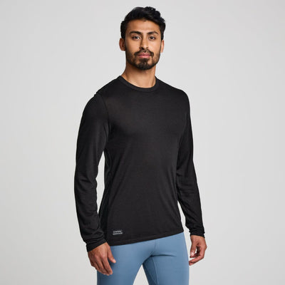 Saucony Men's Peregrine Merino Long Sleeve - BlackToe Running#colour_black