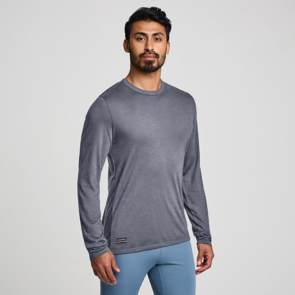 Saucony Men's Peregrine Merino Long Sleeve - BlackToe Running#colour_murk-heather