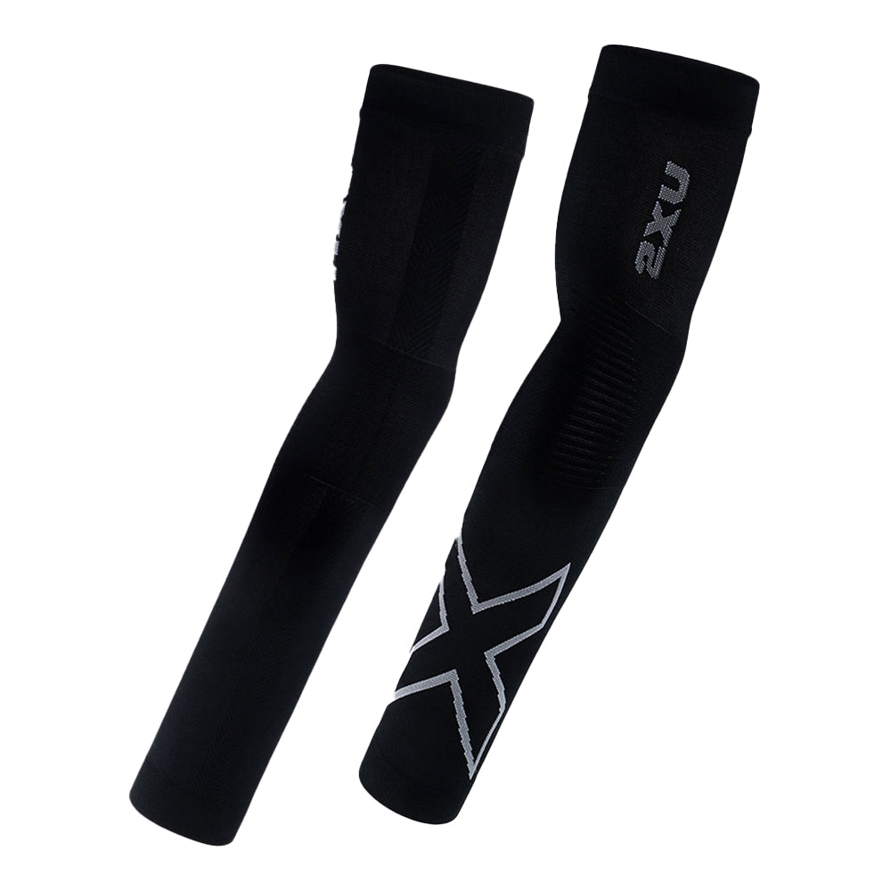2XU Flex Compression Arm Sleeves - BlackToe Running#colour_black-grey