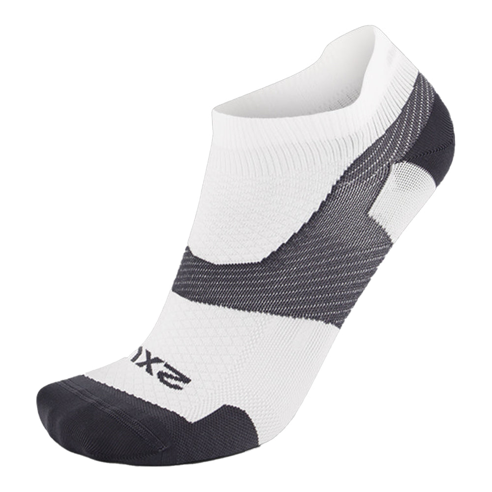 2XU Vectr Ultralight Cushion 1/4 Crew Compression Socks - BlackToe Running#colour_white-grey