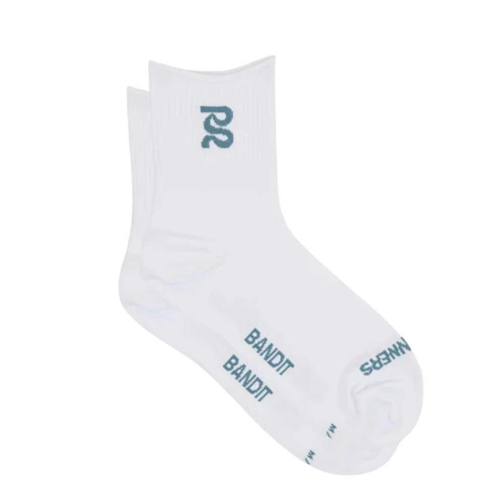 Bandit Running Lite Run Ribbed Quarter Socks - BlackToe Running#colour_white-tranquil-blue