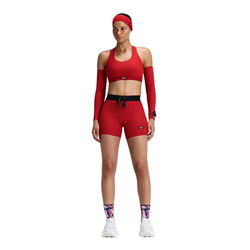 Bandit Women’s Striped Cadence 5" Compression Short - BlackToe Running#colour_oxide-red-signal-red
