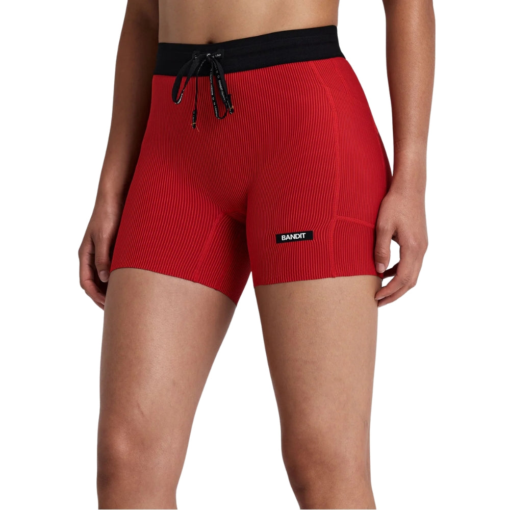 Bandit Women’s Striped Cadence 5" Compression Short - BlackToe Running#colour_oxide-red-signal-red