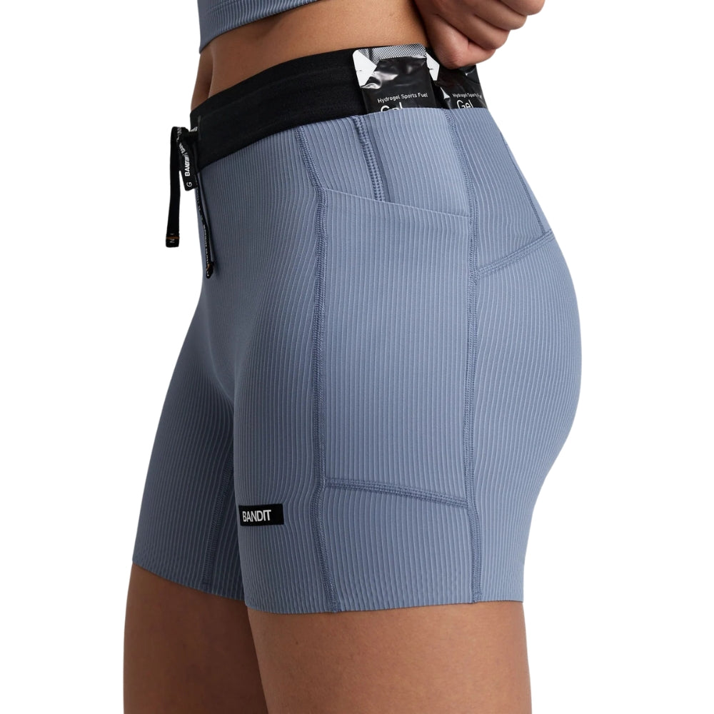 Bandit Women’s Striped Cadence 5" Compression Short - BlackToe Running#colour_pavillion-blue-steel-horizon