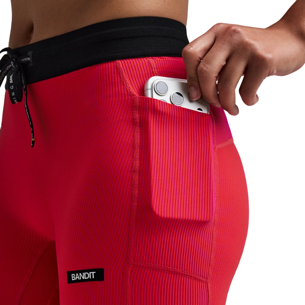 Bandit Women’s Striped Cadence 5" Compression Short 2.0 - BlackToe Running#colour_poppy-azalea