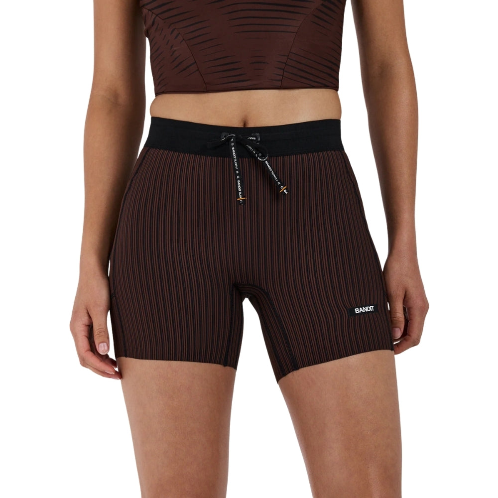 Bandit Running Women's Striped Cadence 5" Compression Short - BlackToe Running#colour_cacao-black