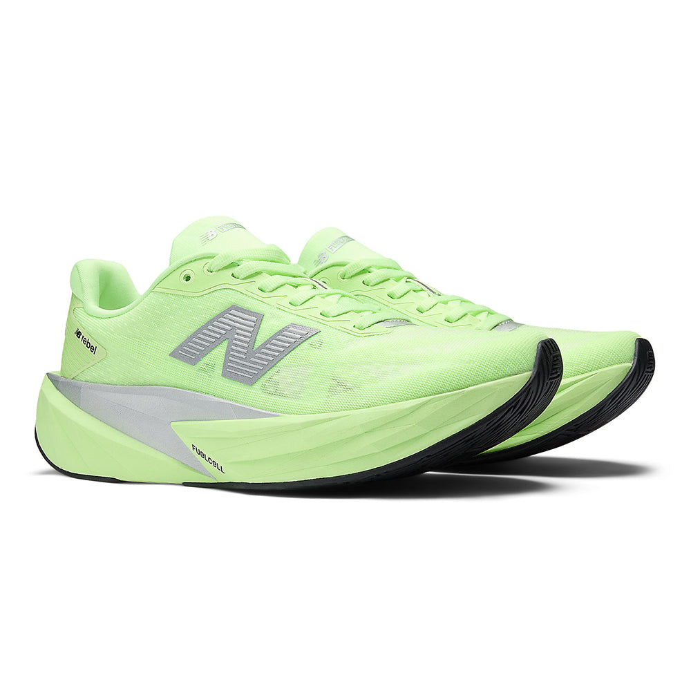 New Balance Women's FuelCell Rebel v5 - Black Toe Running#colour_lab-green-silver-metallic