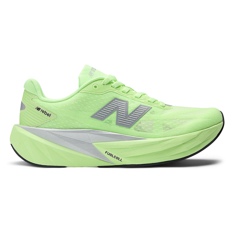 New Balance Women's FuelCell Rebel v5 - Black Toe Running#colour_lab-green-silver-metallic
