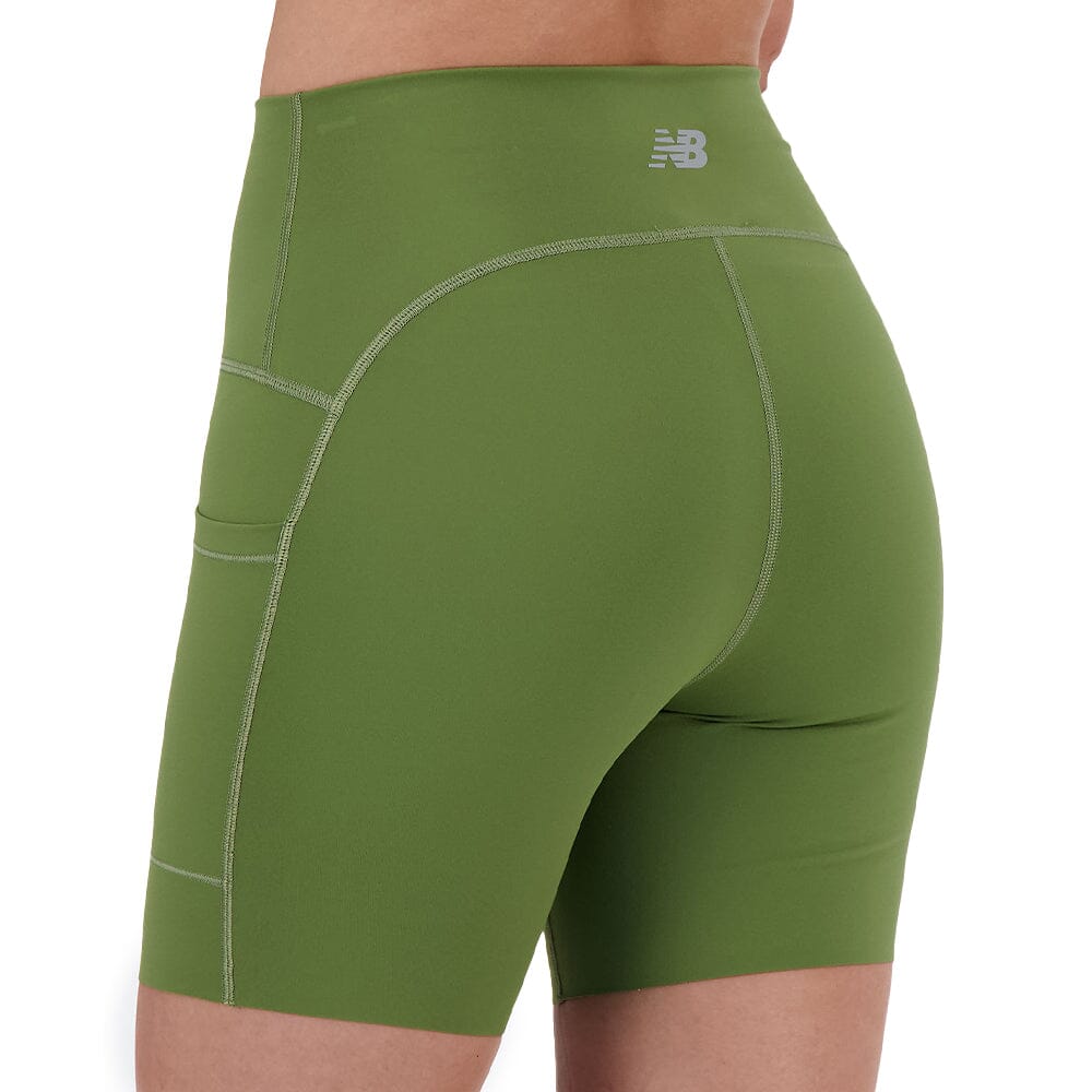 New Balance Women's Sleek Pocket High Rise Short 6" - BlackToe Running#colour_dark-olive