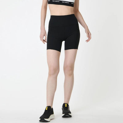 New Balance Women's Sleek Pocket High Rise Short 6" - Women's Shorts - BlackToe Running#colour_black