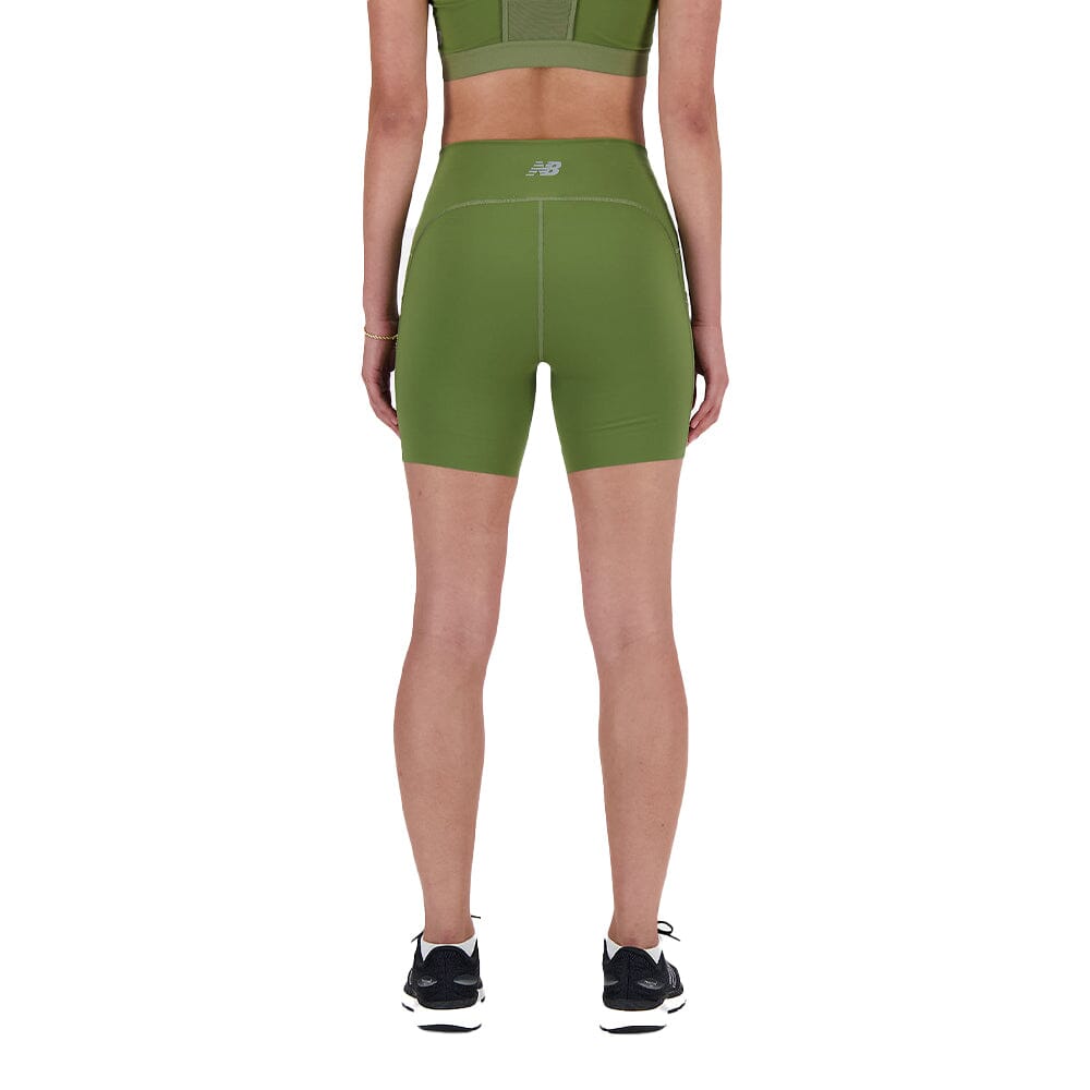 New Balance Women's Sleek Pocket High Rise Short 6" - BlackToe Running#colour_dark-olive