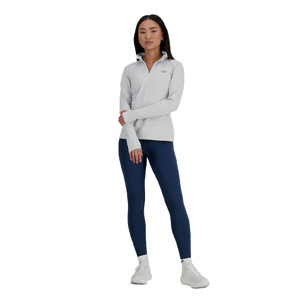 New Balance Women's Sport Essentials Space Dye Quarter Zip - BlackToe Running#colour_ash-heather
