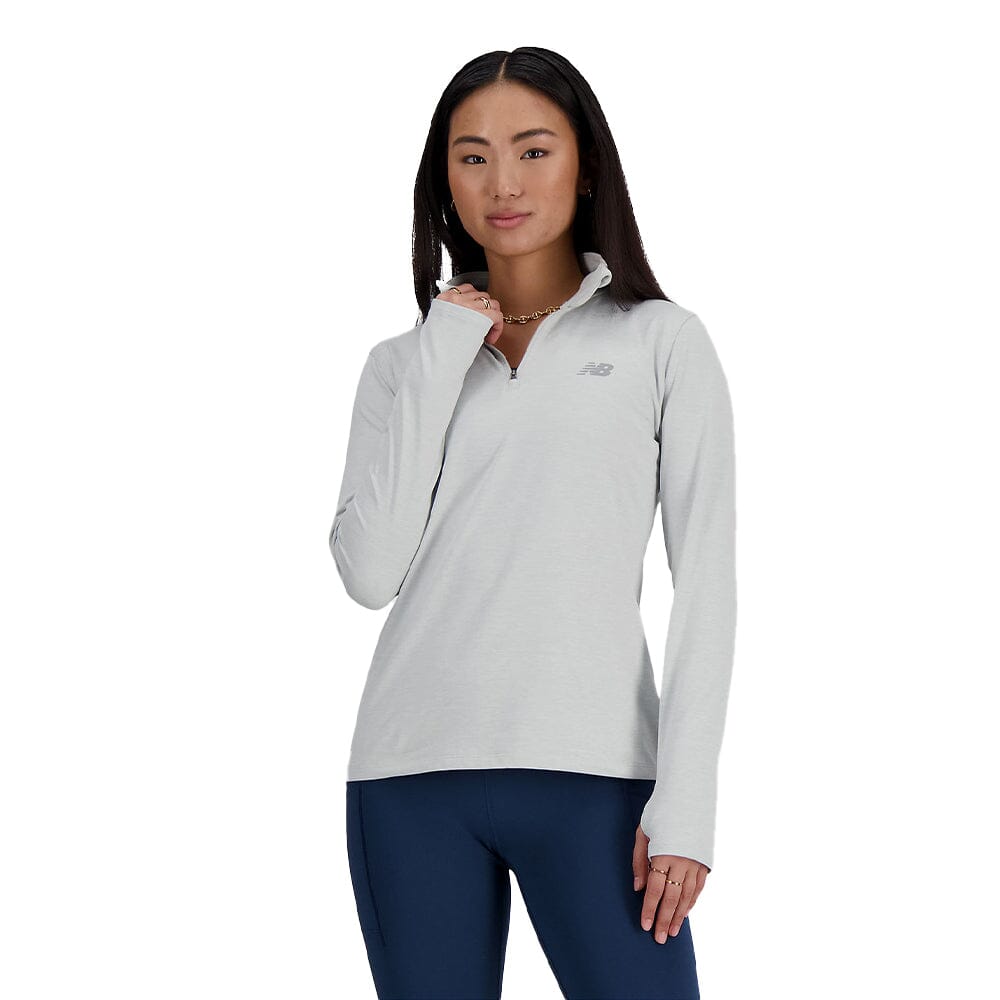New Balance Women's Sport Essentials Space Dye Quarter Zip - BlackToe Running#colour_ash-heather