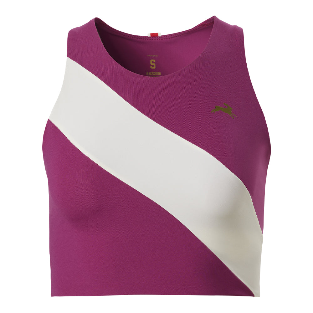 Tracksmith Women's Bell Lap Top - BlackToe Running#colour_raspberry-ivory