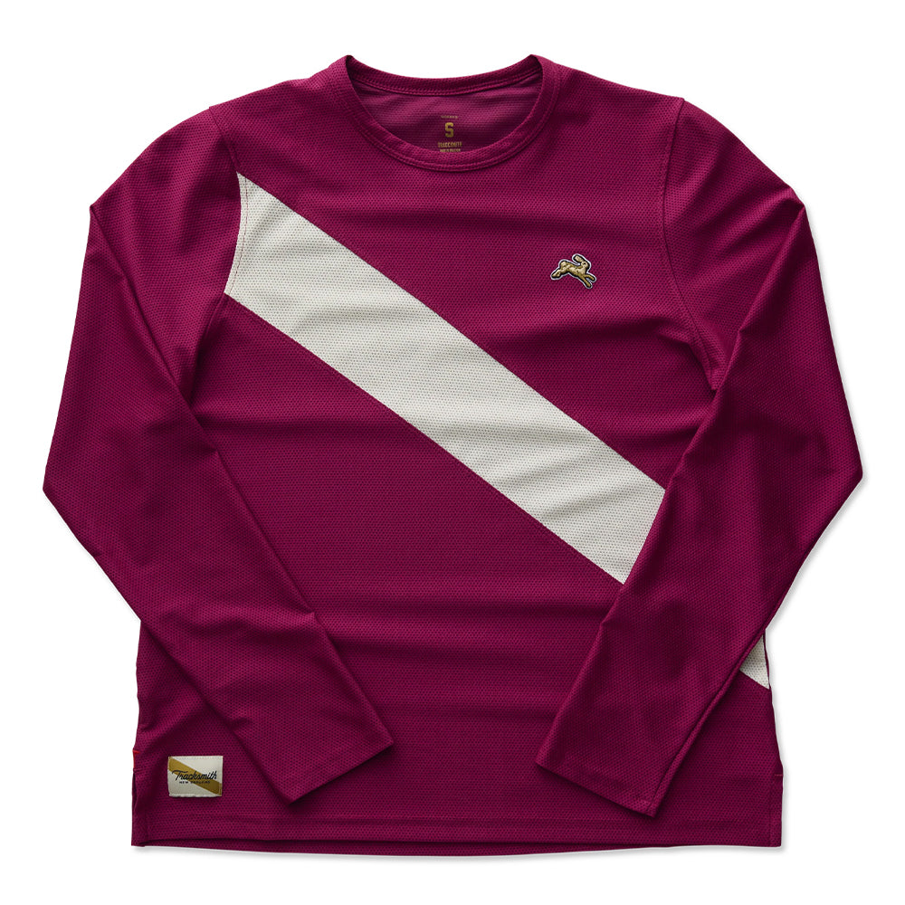 Tracksmith Women's Van Cortlandt Long Sleeve Women's Tops - BlackToe Running#colour_raspberry-ivory