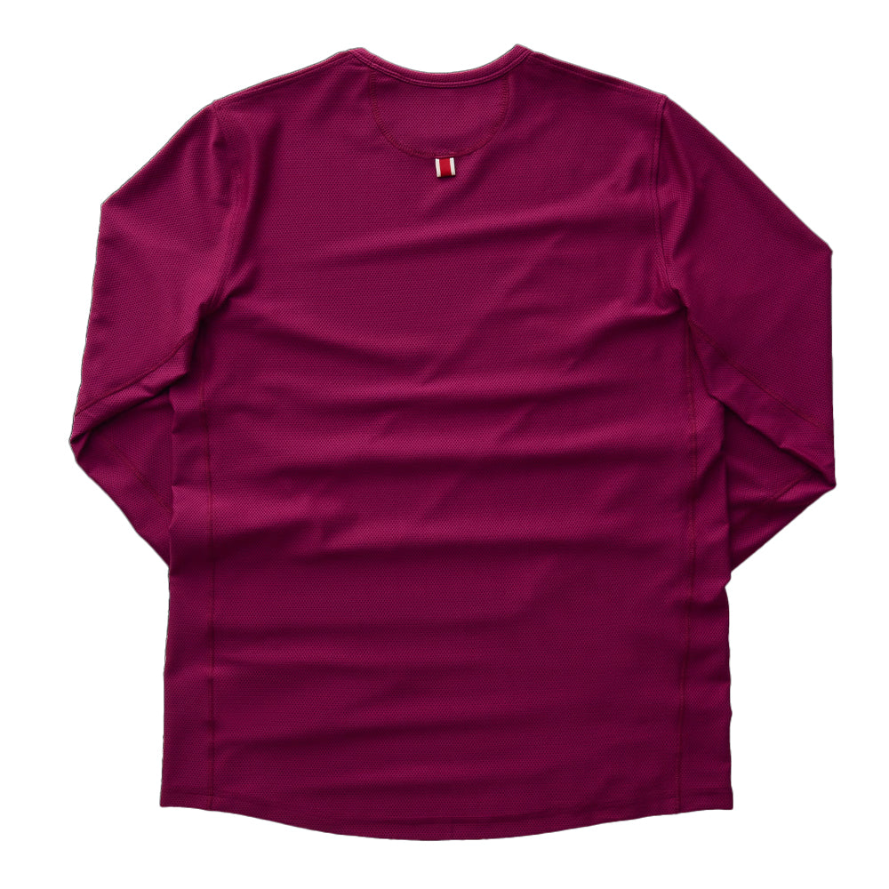 Tracksmith Women's Van Cortlandt Long Sleeve Women's Tops - BlackToe Running#colour_raspberry-ivory