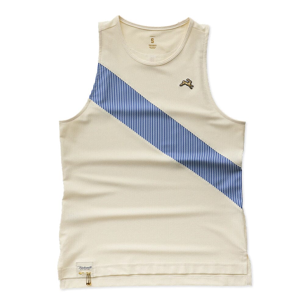 Tracksmith Women's Van Cortlandt Singlet Women's Tops - BlackToe Running#colour_ivory-royal-stripe