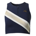 Tracksmith Women's Strata Zip Bra - BlackToe Running#colour_navy-ivory-gold