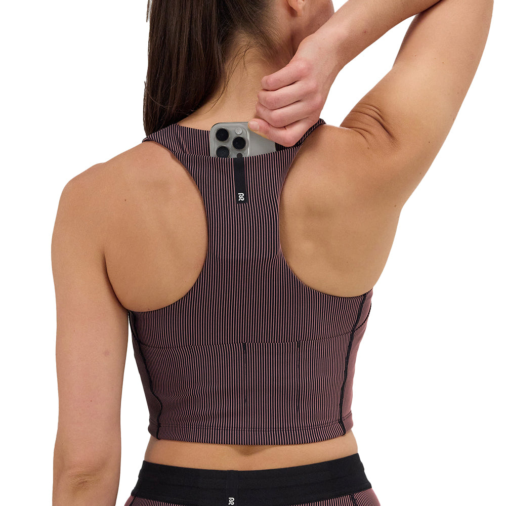 Bandit Running Women's Striped Cadence™ Zip Front Race Crop - BlackToe Running#colour_black-mauve