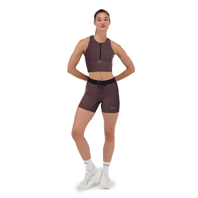 Bandit Running Women's Striped Cadence™ Zip Front Race Crop - BlackToe Running#colour_black-mauve