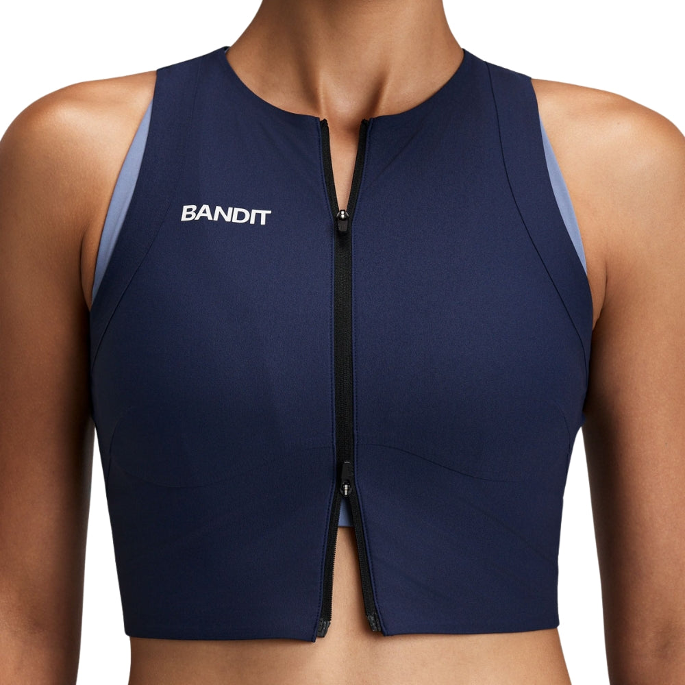 Bandit Running Women's Adapto™ 2-Way Zip Race Crop - BlackToe Running#colour_ny-navy