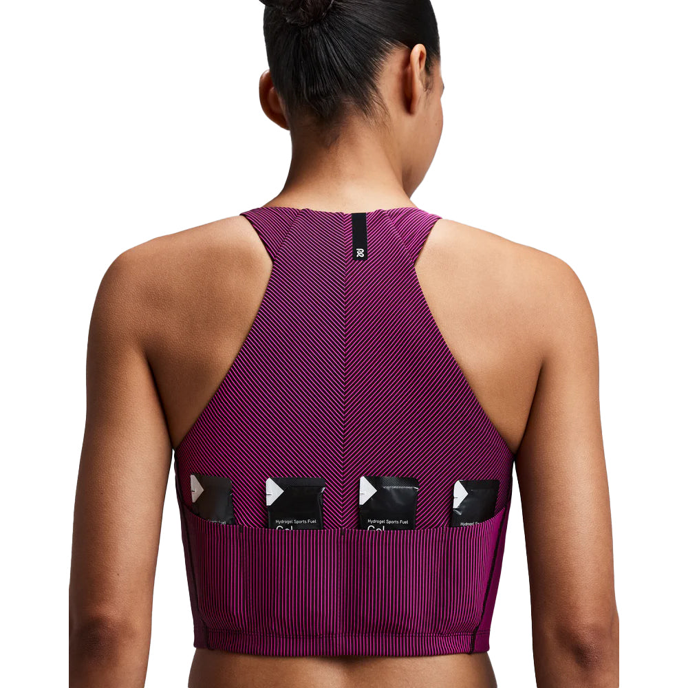Bandit Running Women's Striped Cadence™ Zip Front Race Crop  - BlackToe Running#colour_espresso-azalea