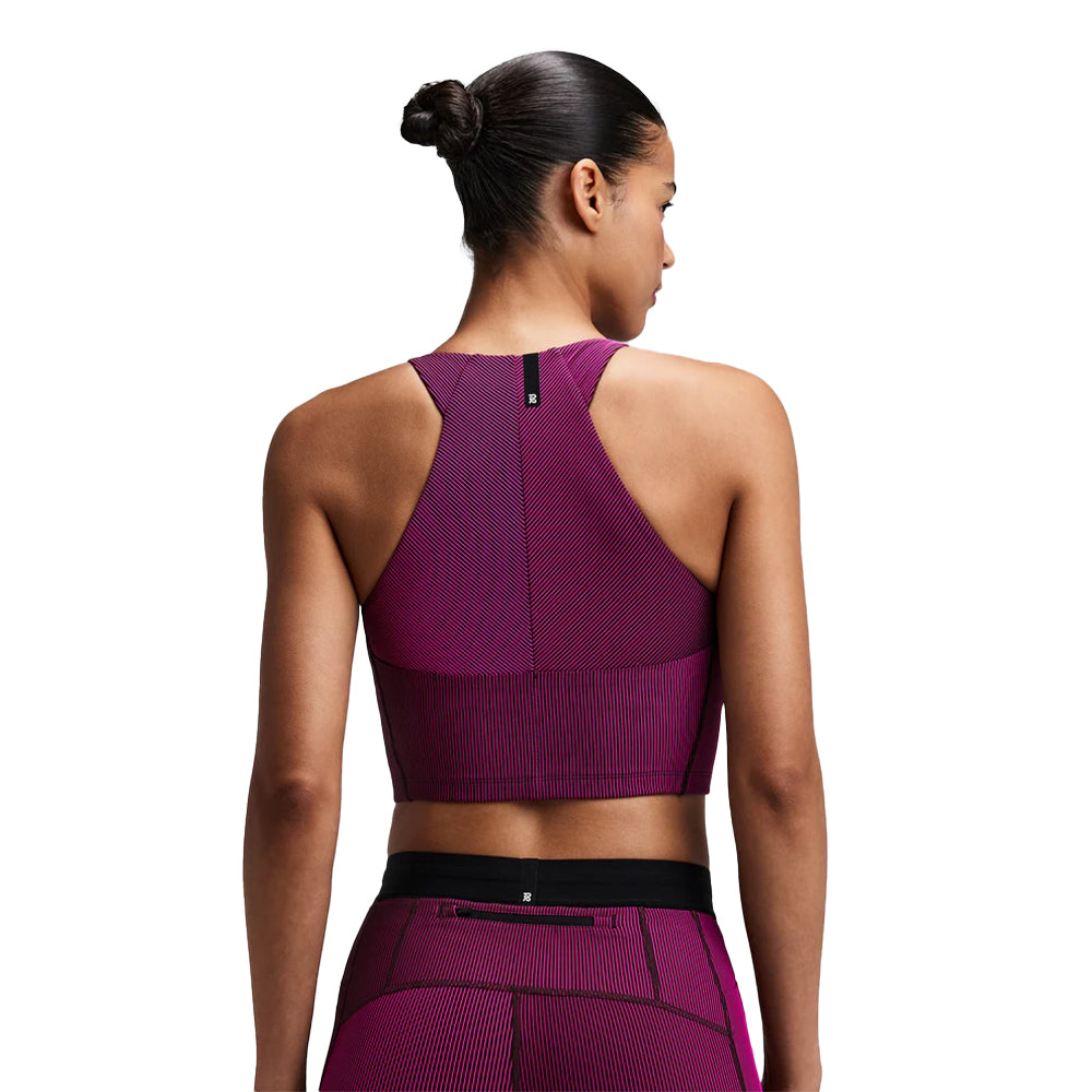 Bandit Running Women's Striped Cadence™ Zip Front Race Crop  - BlackToe Running#colour_espresso-azalea