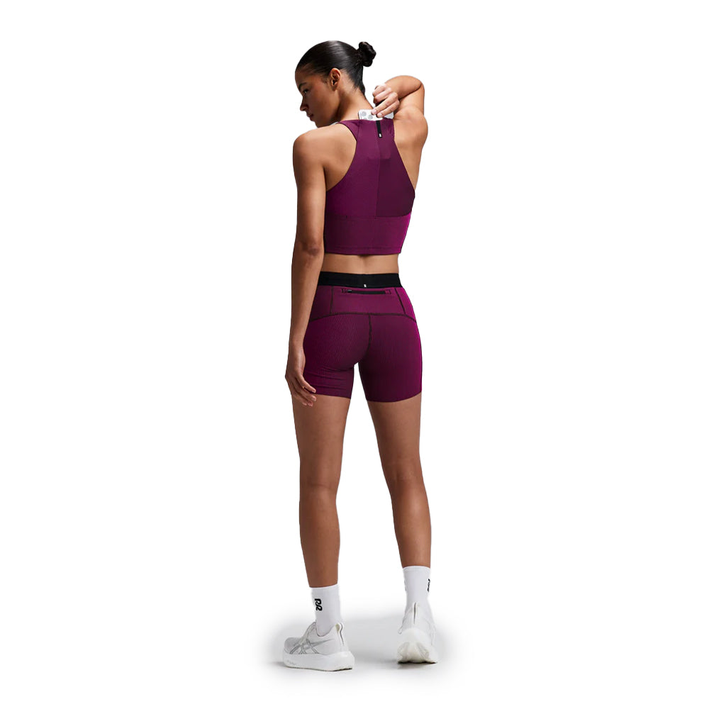 Bandit Running Women's Striped Cadence™ Zip Front Race Crop  - BlackToe Running#colour_espresso-azalea