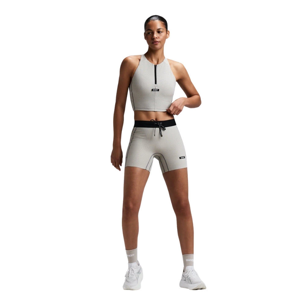 Bandit Running Women's Striped Cadence™ Zip Front Race Crop  - BlackToe Running#colour_plaster-slate