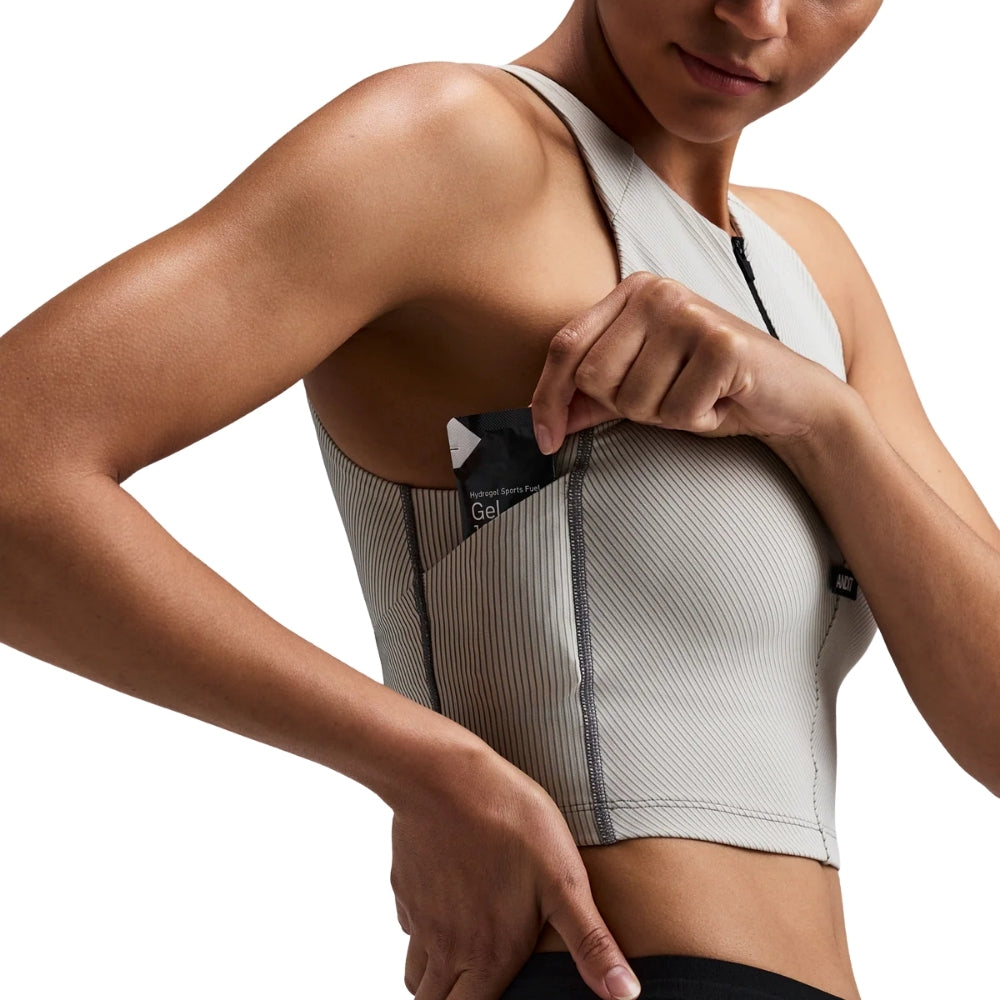 Bandit Running Women's Striped Cadence™ Zip Front Race Crop  - BlackToe Running