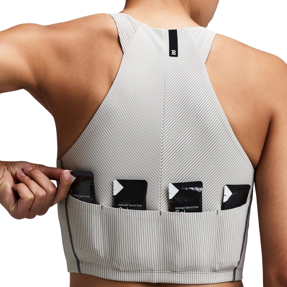 Bandit Running Women's Striped Cadence™ Zip Front Race Crop  - BlackToe Running#colour_plaster-slate