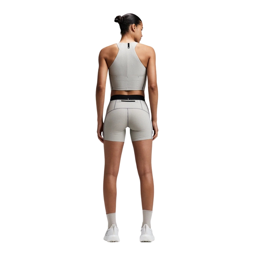 Bandit Running Women's Striped Cadence™ Zip Front Race Crop  - BlackToe Running#colour_plaster-slate