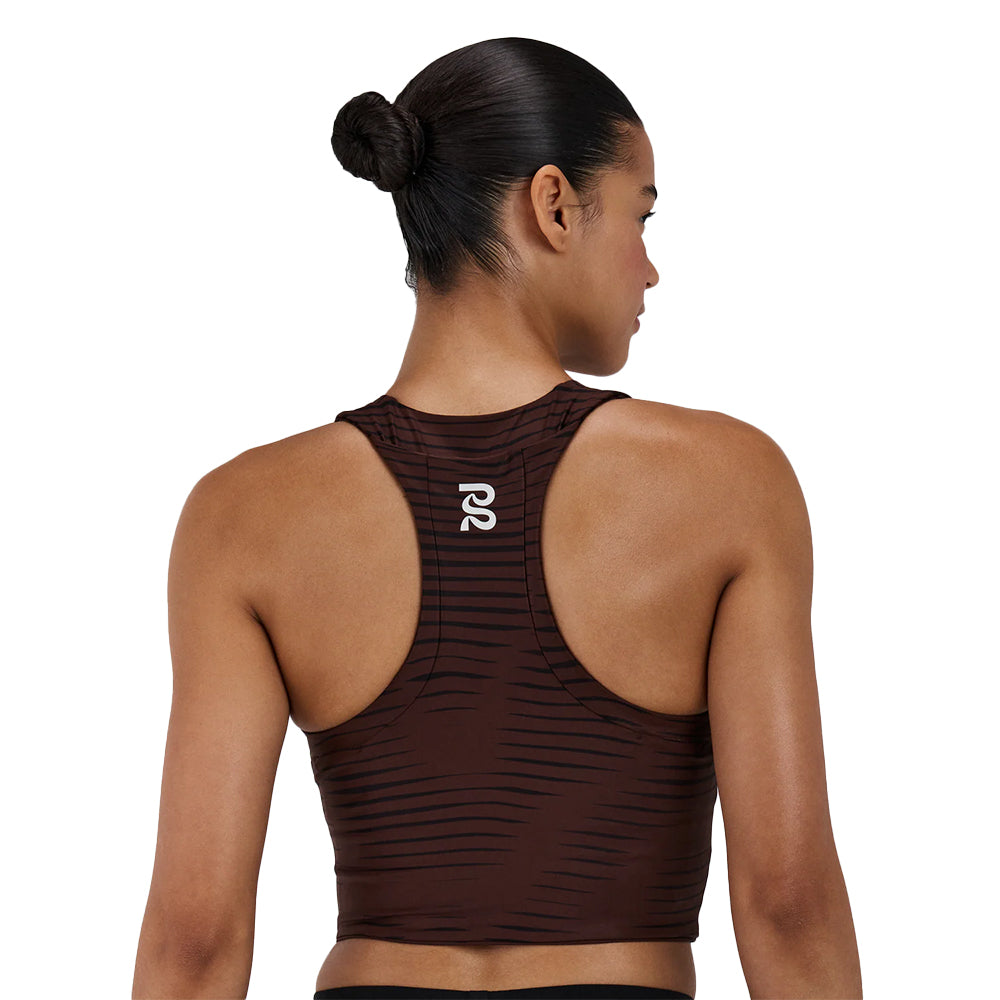 Bandit Running Women's Stamina™ Scoop Neck Race Crop - BlackToe Running#colour_organic-stripe-cacao