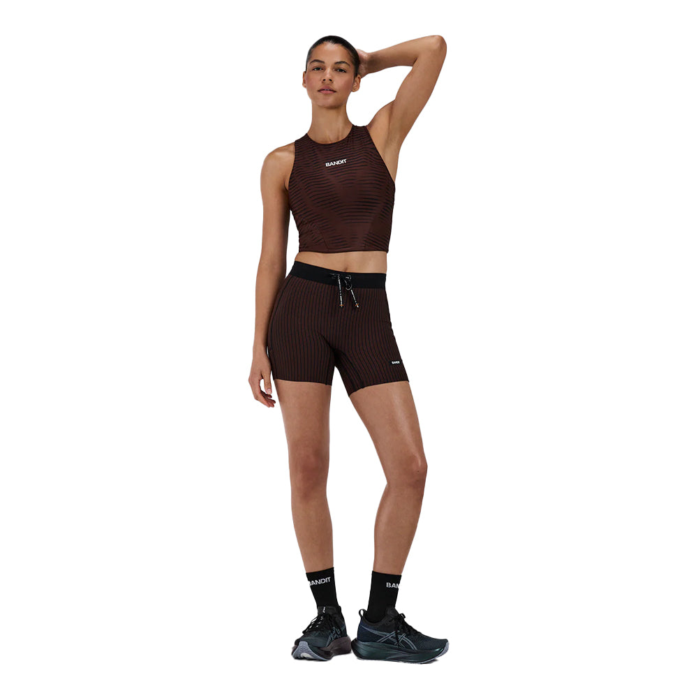Bandit Running Women's Stamina™ Scoop Neck Race Crop - BlackToe Running#colour_organic-stripe-cacao