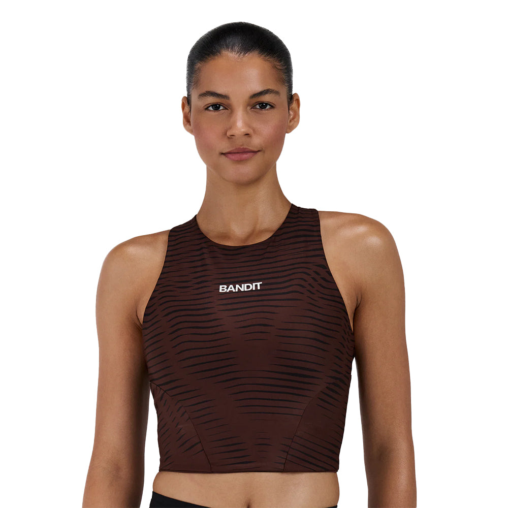 Bandit Running Women's Stamina™ Scoop Neck Race Crop - BlackToe Running#colour_organic-stripe-cacao
