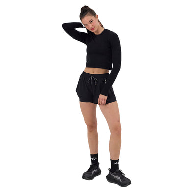 Bandit Running Women's Mercury Seamless™ Long Sleeve Crop - BlackToe Running#colour_black