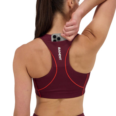 Bandit Running Women's Stamina™ Pop Stitch Arco Bra - BlackToe Running#colour_fig-intense-red