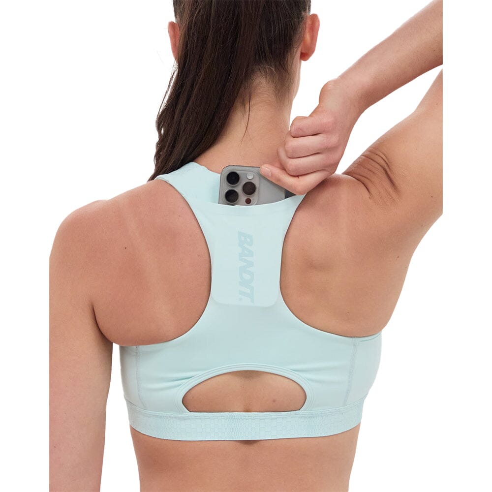 Bandit Running Women's STAMINA™ Scoop Neck Run Bra - BlackToe Running#colour_minty-blue